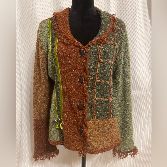 Curio Multicolor Button Down Long Sleeve Sweater Cardigan Boho Size Large - Picture 1 of 7